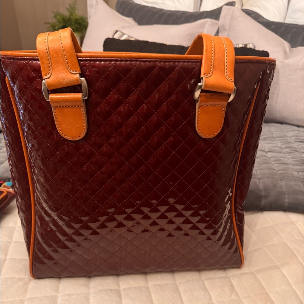Consuela Burgundy and Tan Quilted Tote